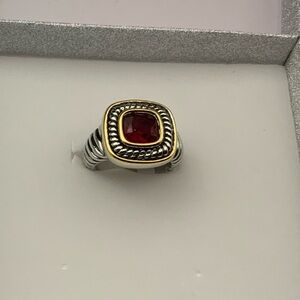 Chic Silver Ring with Red Gem Size 7